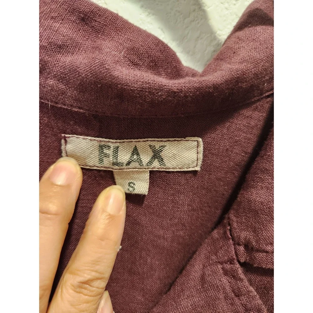 FLAX Jeanne Engelhart Linen Shirt Dress S Burgundy Belted Lagenlook Long Sleeve